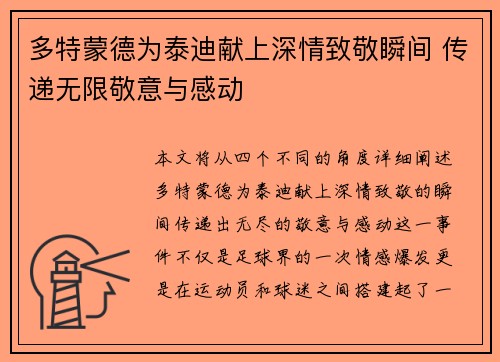 多特蒙德为泰迪献上深情致敬瞬间 传递无限敬意与感动