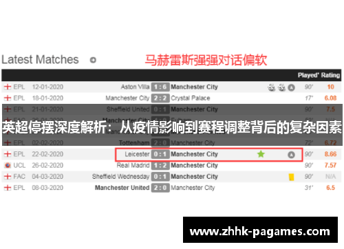 英超停摆深度解析：从疫情影响到赛程调整背后的复杂因素