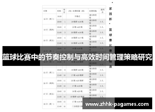 篮球比赛中的节奏控制与高效时间管理策略研究